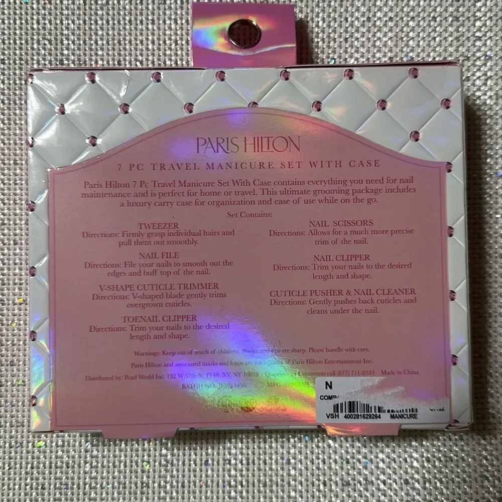 Paris Hilton Pink 7 Piece Pedi Manicure Set Travel Case Included